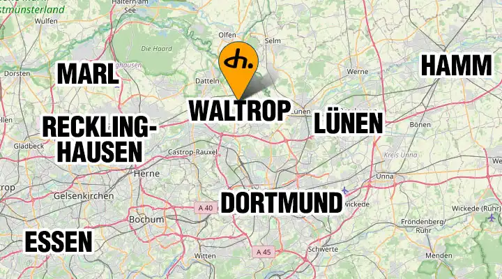 Anfahrtskarte zu dh-konzept Vertriebs und Marketing GmbH in Waltrop